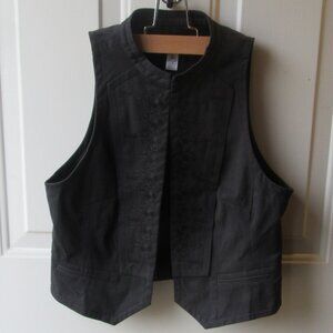 Vintage Dark Gray LOFT Petite fitted waist Embroidered Woven Vest Size 6P